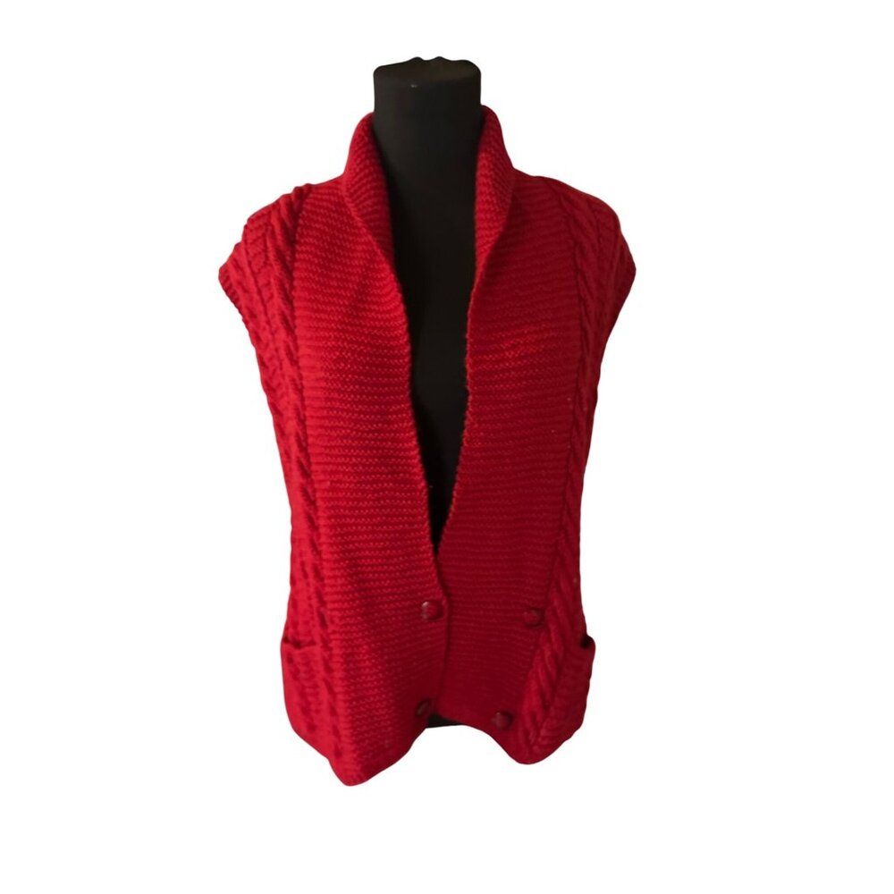 Linda Allard by Ellen red button front wool size M sweater vest